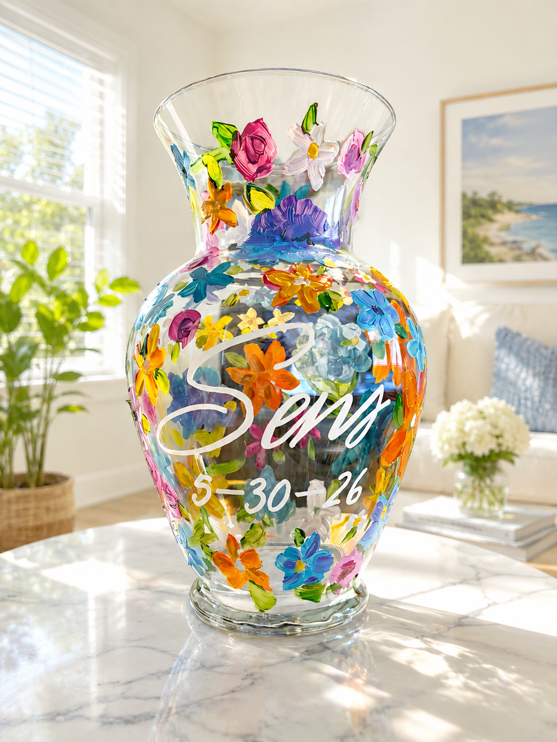 Custom Hand-Painted Floral Vase — Personalized Wedding & Gift Vase
